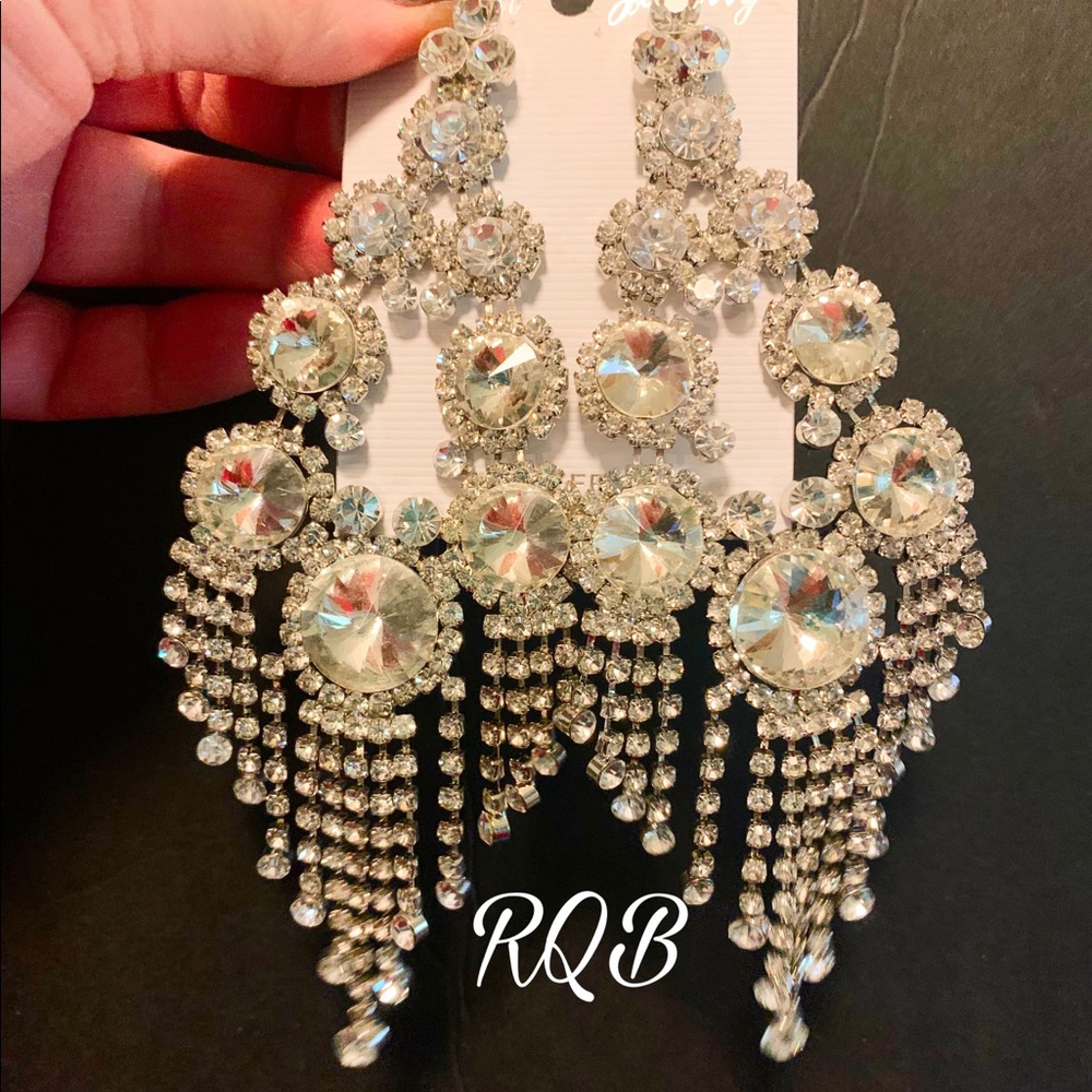 Clear 5 Inch Chandelier Pageant earrings